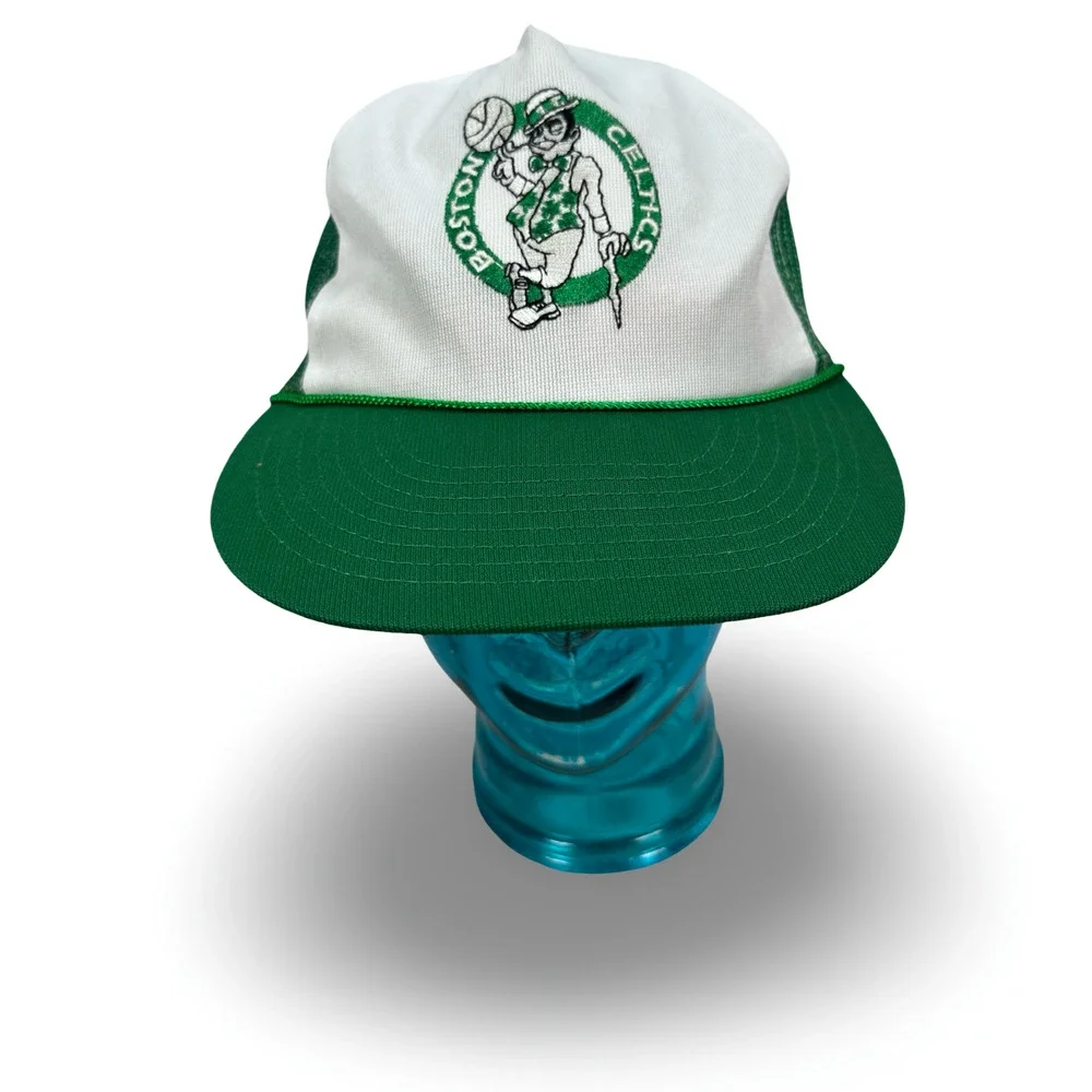 Vintage‎ Supercap Boston Celtics Mesh Rope Trucker SnapBack Hat Green White 80s